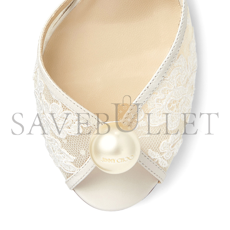 Ji*y Ch* sacora 85 ivory floral lace sandals with pearl detail sacora85fxw